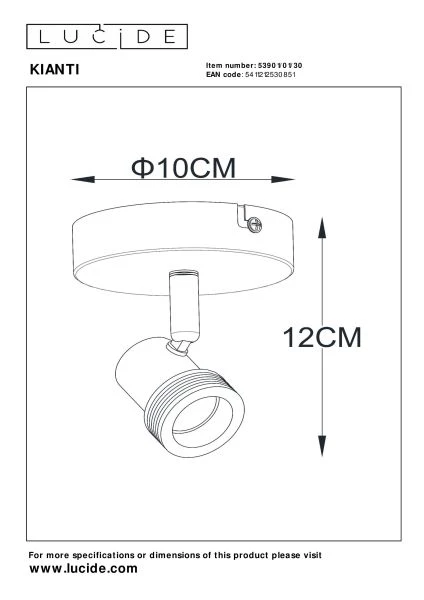 Lucide KIANTI - Deckenstrahler - Ø 10 cm - 1xGU10 - Schwarz - technisch